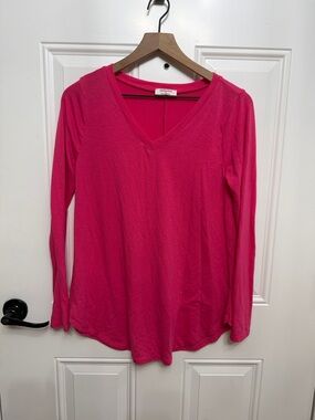Zenana Outfitters V-Neck Long Sleeve Top - Hot Pink